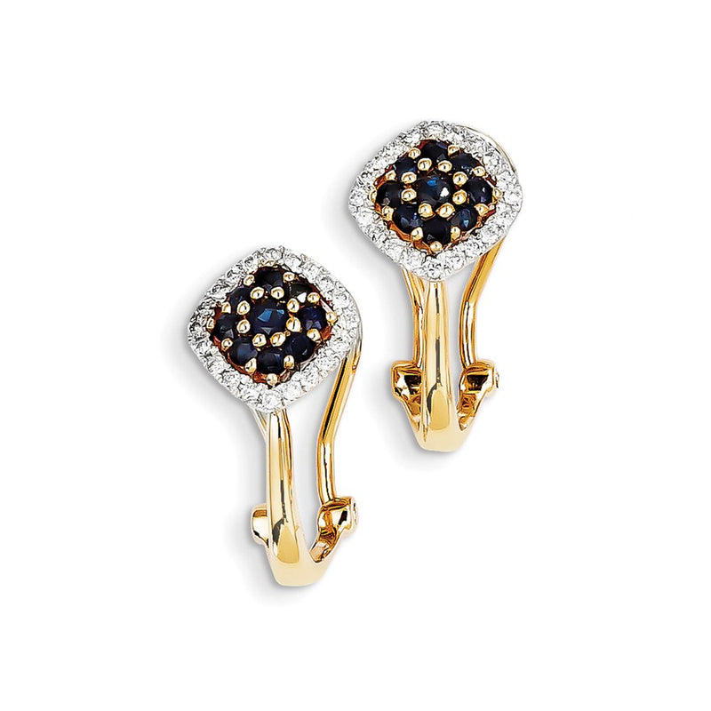 14k Yellow Gold Real Diamond & Sapphire Earrings