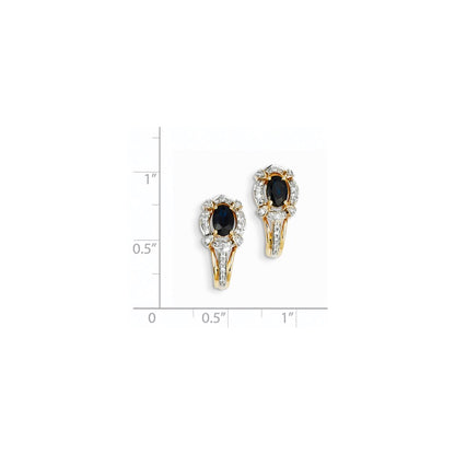 14k Yellow Gold Real Diamond & Sapphire Earrings