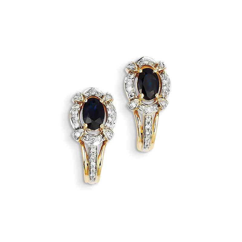 14k Yellow Gold Real Diamond & Sapphire Earrings