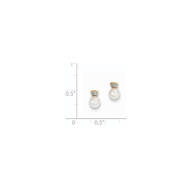 14k Yellow Gold Real Diamond & 5-6m Round FW Cultured Pearl Post Earrings