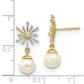 14k Yellow Gold Real Diamond and 7-8mm Round FW Cultured Pearl Flower Post Earrings