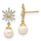 14k Yellow Gold Real Diamond and 7-8mm Round FW Cultured Pearl Flower Post Earrings