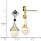 14k Yellow Gold 7-8mm FWC Pearl Created Sapphire Real Diamond Dangle Post Earrings