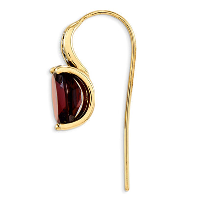 14k Yellow Gold Real Diamond and Garnet Oval Dangle Earrings