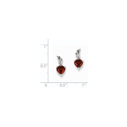 14K White Gold Real Diamond and Garnet Heart Post Earrings