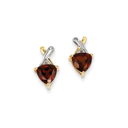 14k Yellow Gold & Rhodium Garnet and White Topaz Trillion Post Earrings