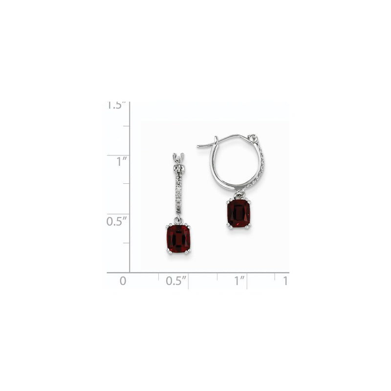 14k White Gold Real Diamond and Garnet Dangle Hoop Earrings