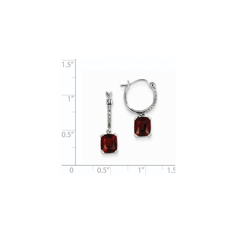 14k White Gold Real Diamond and Garnet Dangle Hoop Earrings