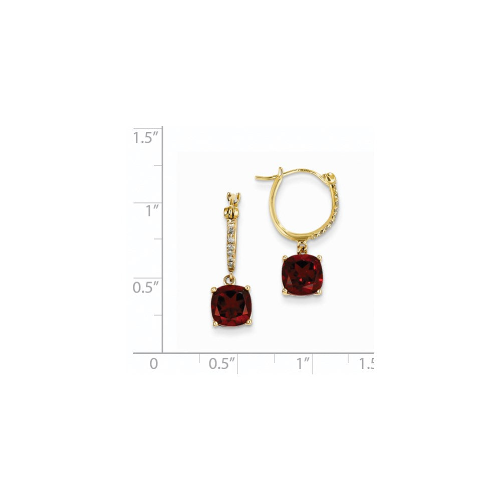 14k Yellow Gold Real Diamond and Garnet Dangle Hoop Earrings