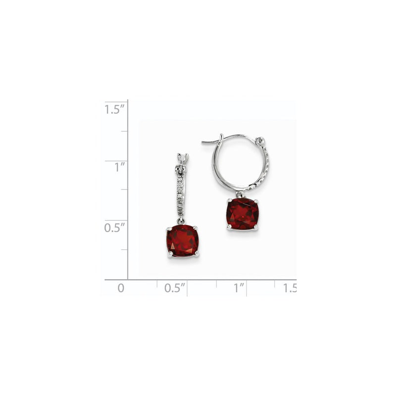 14k White Gold Real Diamond and Garnet Dangle Hoop Earrings