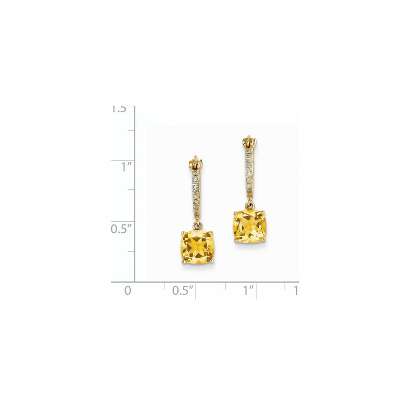 14k Yellow Gold Real Diamond & Citrine Dangle Hinged Hoop Earrings