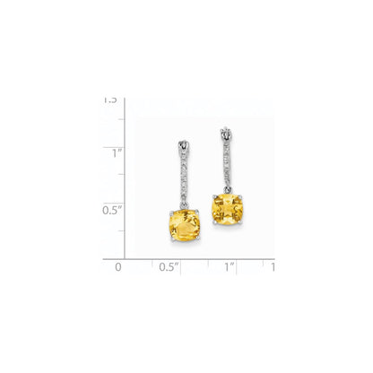14k White Gold Real Diamond & Citrine Dangle Hinged Hoop Earrings