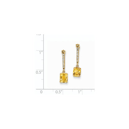 14k Yellow Gold Real Diamond &Citrine Dangle Hinged Hoop Earrings