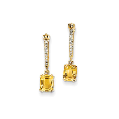 14k Yellow Gold Real Diamond &Citrine Dangle Hinged Hoop Earrings