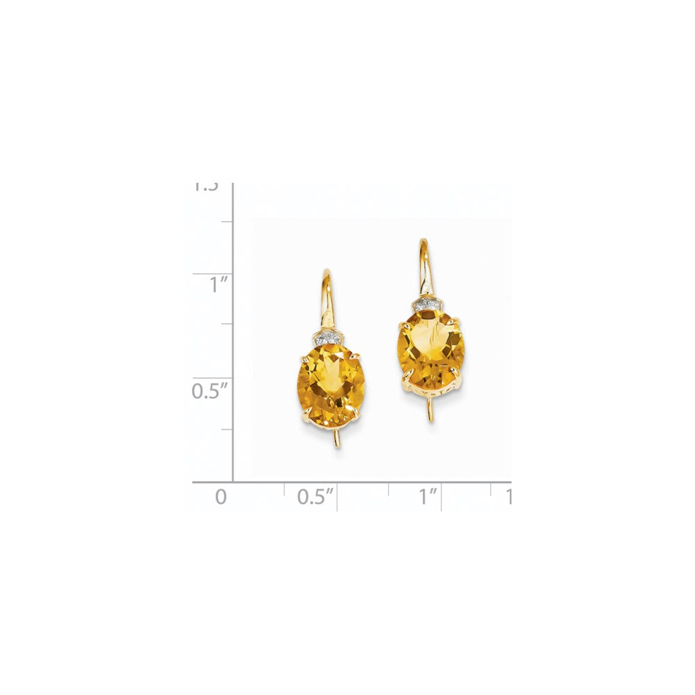 14k Yellow Gold Real Diamond & Citrine Oval Dangle Earrings