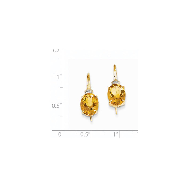 14k Yellow Gold Real Diamond & Citrine Oval Dangle Earrings