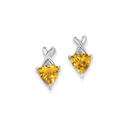 14k White Gold Citrine and White Topaz Trillion Post Earrings