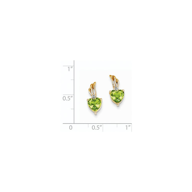 14k Yellow Gold Real Diamond & Peridot Heart Post Earrings