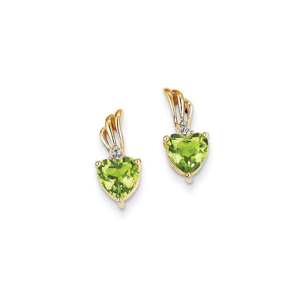 14k Yellow Gold Real Diamond & Peridot Heart Post Earrings