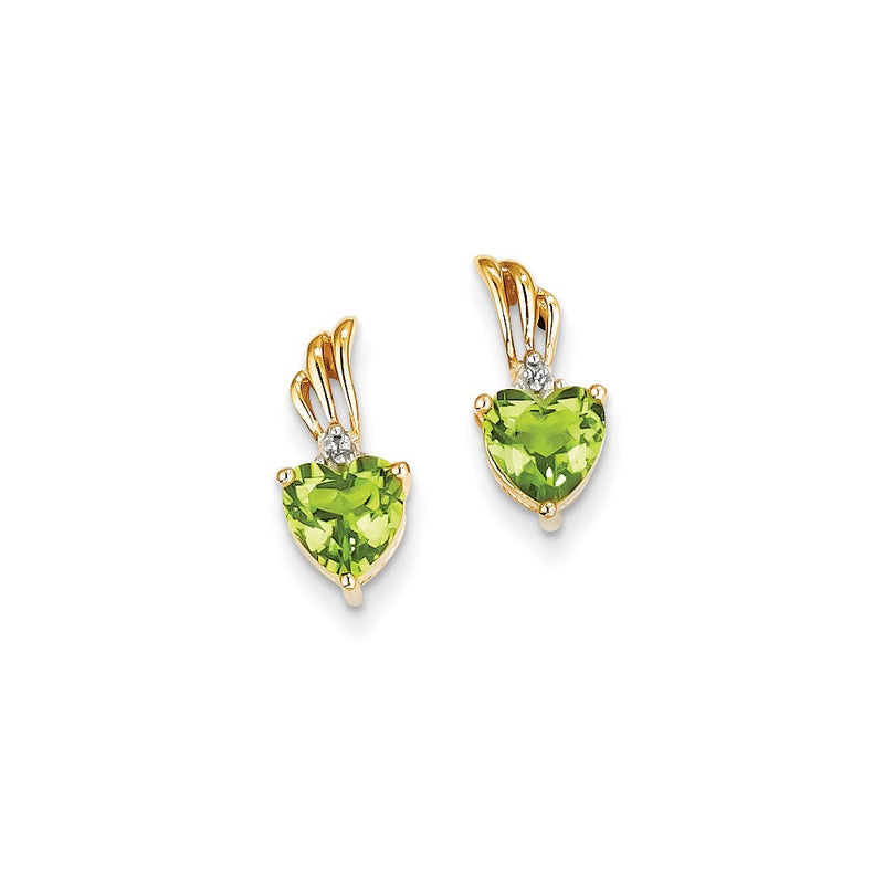 14k Yellow Gold Real Diamond & Peridot Heart Post Earrings