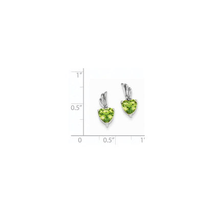 14K White Gold Real Diamond and Peridot Heart Post Earrings
