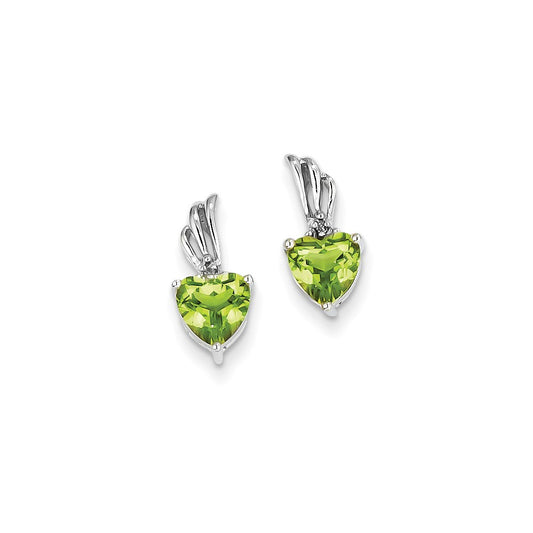 14K White Gold Real Diamond and Peridot Heart Post Earrings