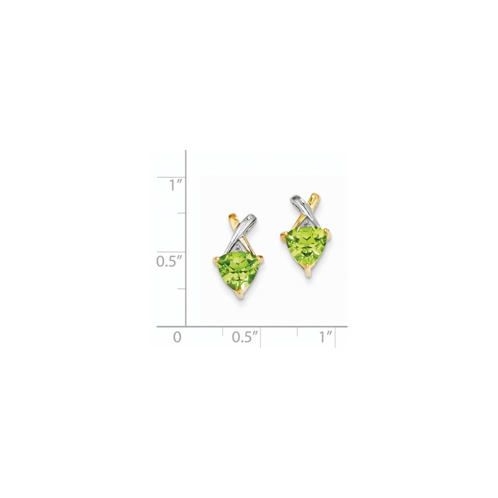 14k Yellow Gold & Rhodium Peridot and White Topaz Trillion Post Earrings