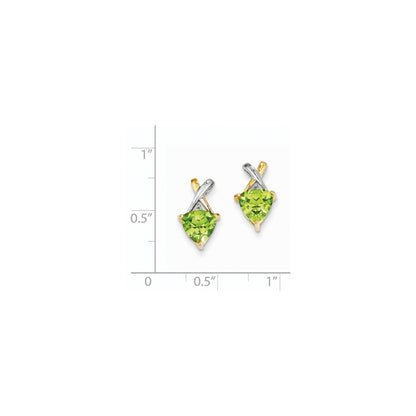 14k Yellow Gold & Rhodium Peridot and White Topaz Trillion Post Earrings
