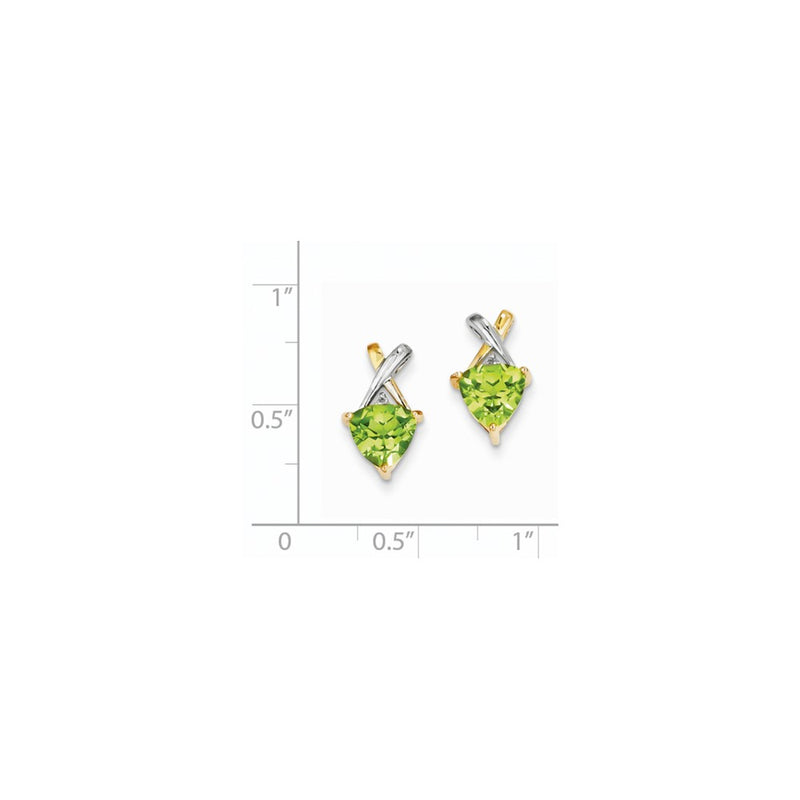 14k Yellow Gold & Rhodium Peridot and White Topaz Trillion Post Earrings