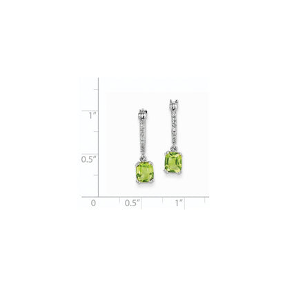 14k White Gold Real Diamond and Peridot Dangle Hoop Earrings