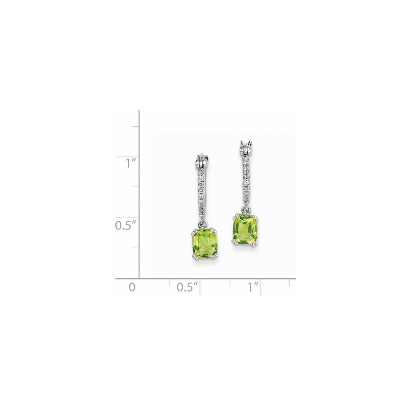 14k White Gold Real Diamond and Peridot Dangle Hoop Earrings