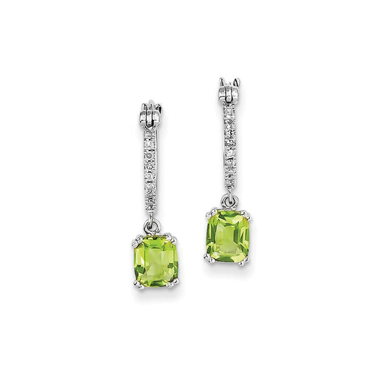 14k White Gold Real Diamond and Peridot Dangle Hoop Earrings