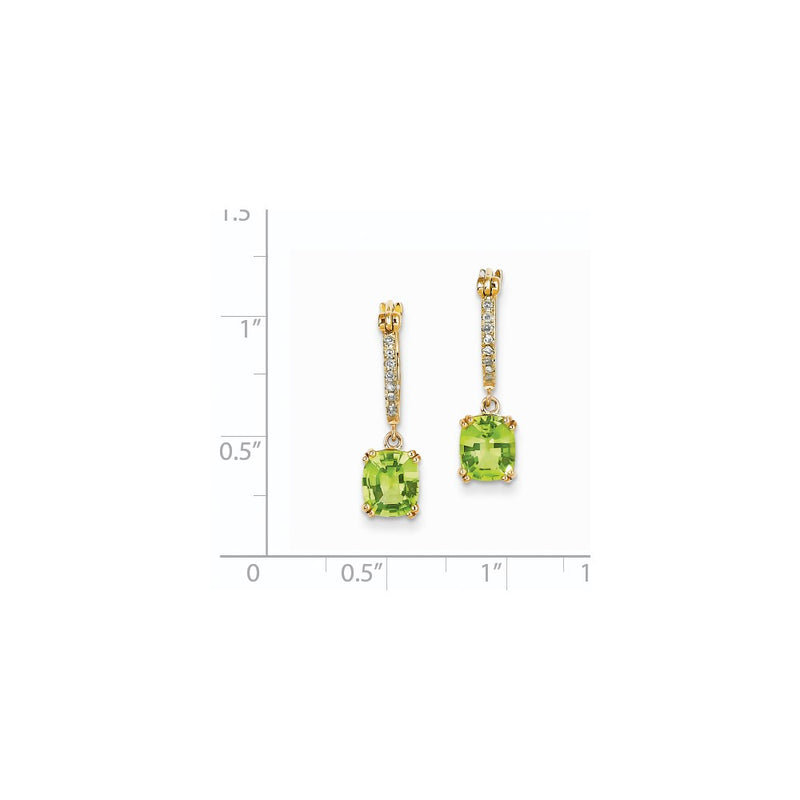 14k Yellow Gold Real Diamond & Peridot Dangle Hoop Earrings