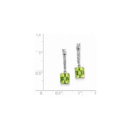14k White Gold Real Diamond and Peridot Dangle Hoop Earrings