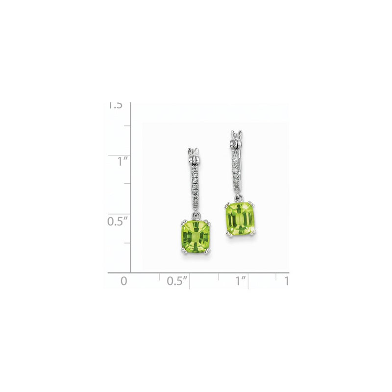 14k White Gold Real Diamond and Peridot Dangle Hoop Earrings