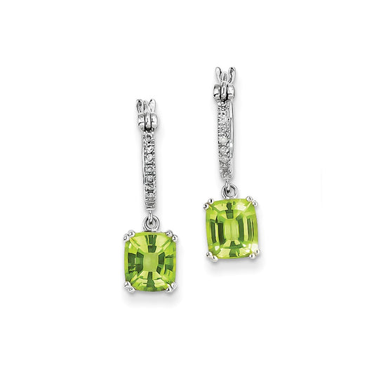 14k White Gold Real Diamond and Peridot Dangle Hoop Earrings