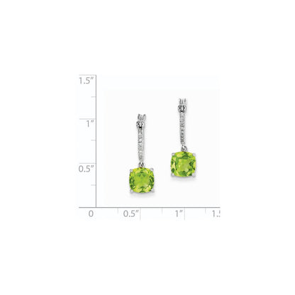 14k White Gold Real Diamond and Peridot Dangle Hoop Earrings