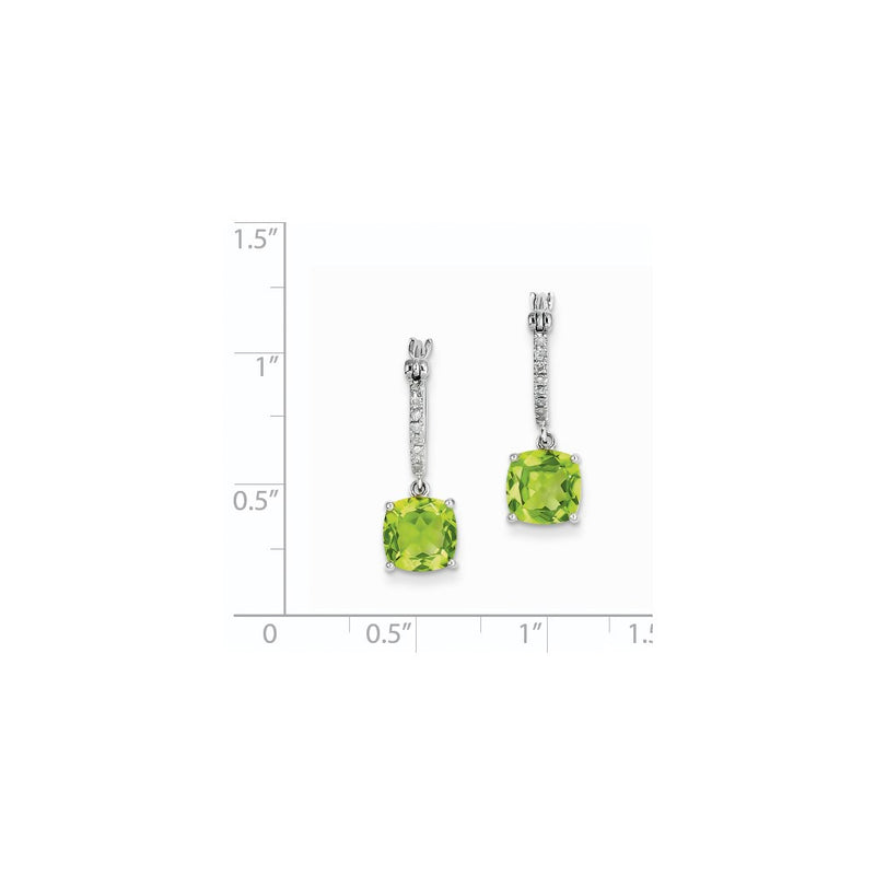 14k White Gold Real Diamond and Peridot Dangle Hoop Earrings