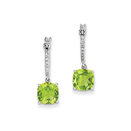 14k White Gold Real Diamond and Peridot Dangle Hoop Earrings