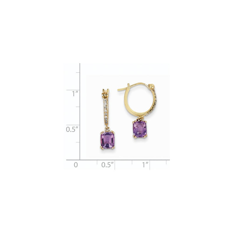 14k Yellow Gold Real Diamond & Amethyst Dangle Hoop Earrings