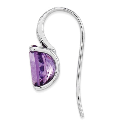 14k White Gold Real Diamond and Amethyst Oval Dangle Earrings