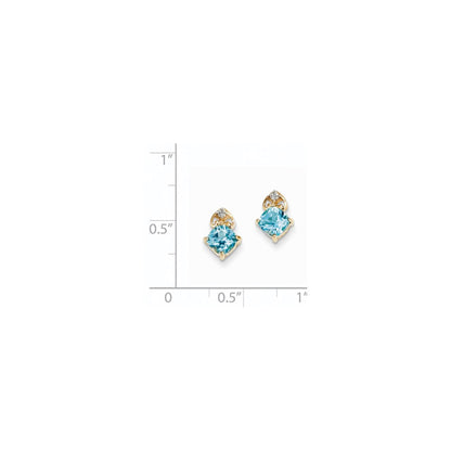 14k Yellow Gold Real Diamond & Light Swiss Blue Topaz Post Earrings