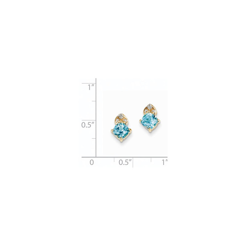 14k Yellow Gold Real Diamond & Light Swiss Blue Topaz Post Earrings