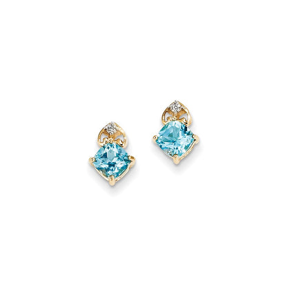 14k Yellow Gold Real Diamond & Light Swiss Blue Topaz Post Earrings