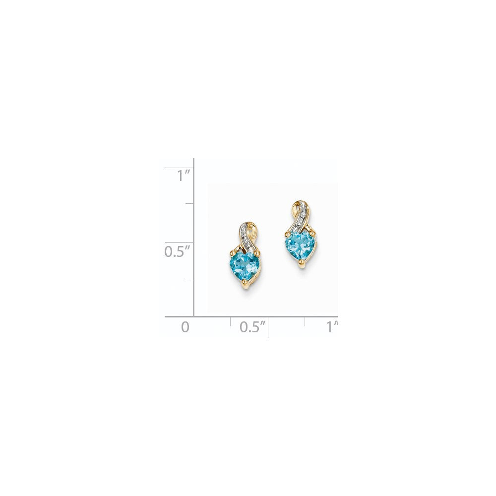14k Yellow Gold Real Diamond & Light Swiss Blue Topaz Post Earrings