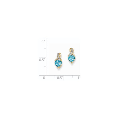 14k Yellow Gold Real Diamond & Light Swiss Blue Topaz Post Earrings