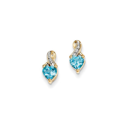 14k Yellow Gold Real Diamond & Light Swiss Blue Topaz Post Earrings