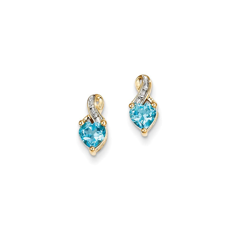 14k Yellow Gold Real Diamond & Light Swiss Blue Topaz Post Earrings