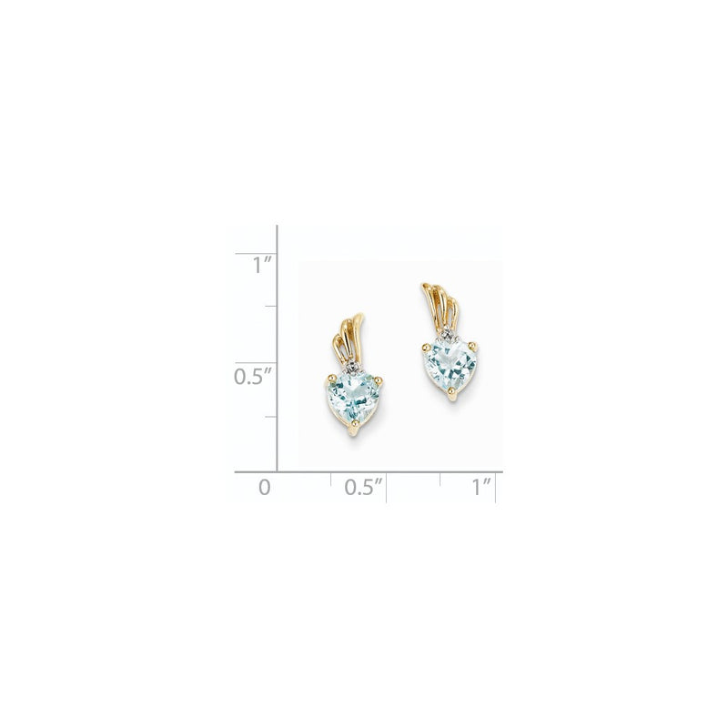 14k Yellow Gold Real Diamond & Blue Topaz Heart Post Earrings