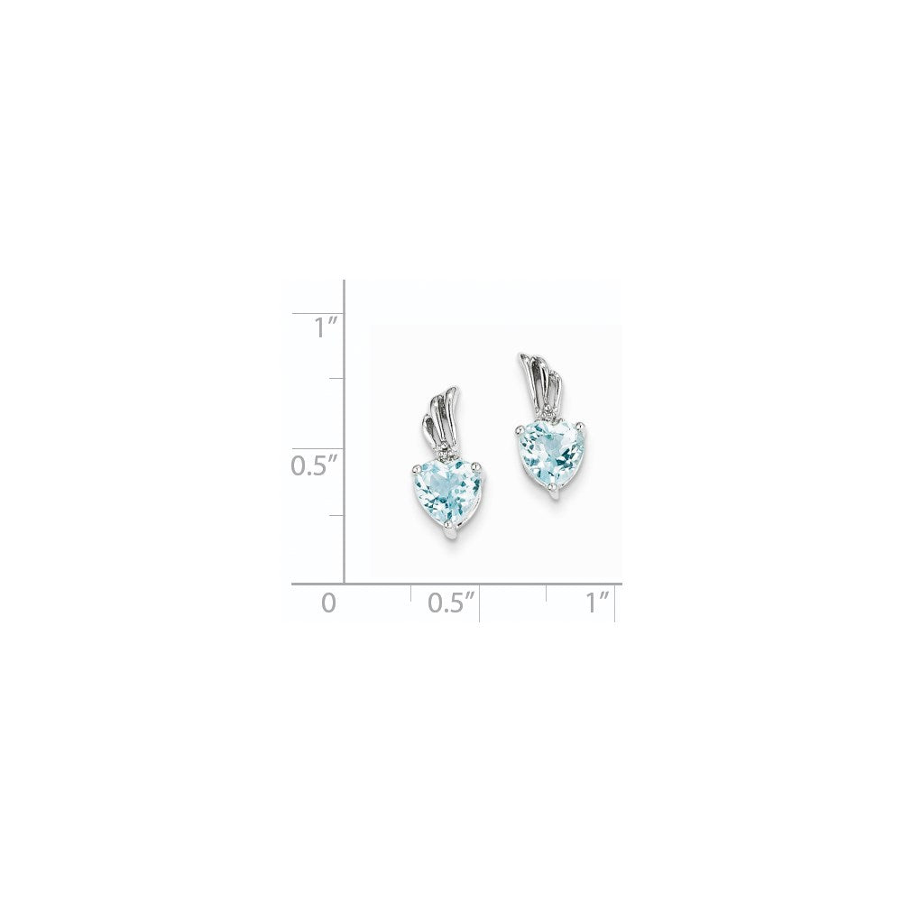 14K White Gold Real Diamond and Blue Topaz Heart Post Earrings